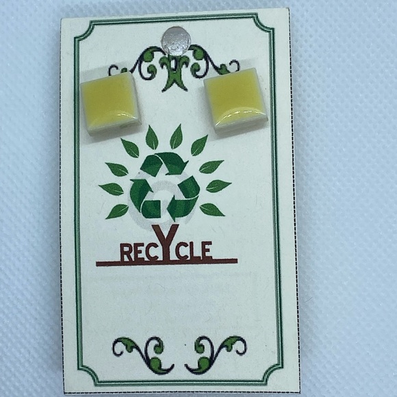 Handmade Yellow Tile Earrings - Picture 8 of 8